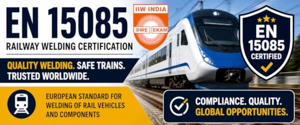 EN 15085 railway welding certification poster — WeldFab Tech, through IIW India