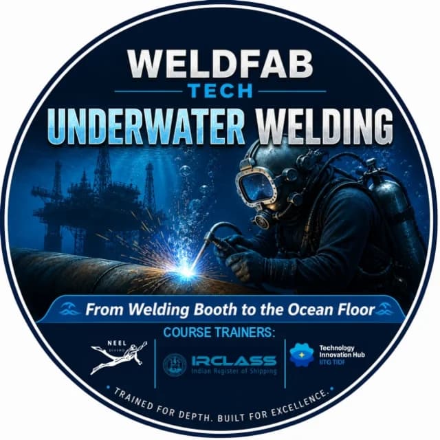 WeldFab Tech Underwater Welding — trained for depth, built for excellence. Course trainers: Neel Diving Academy, IRClass, Technology Innovation Hub IITG TIDF.